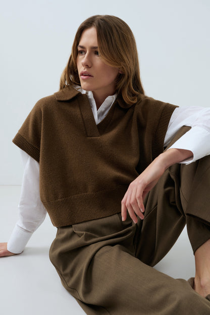 YAYA Knitted Spencer Teak Brown Melange