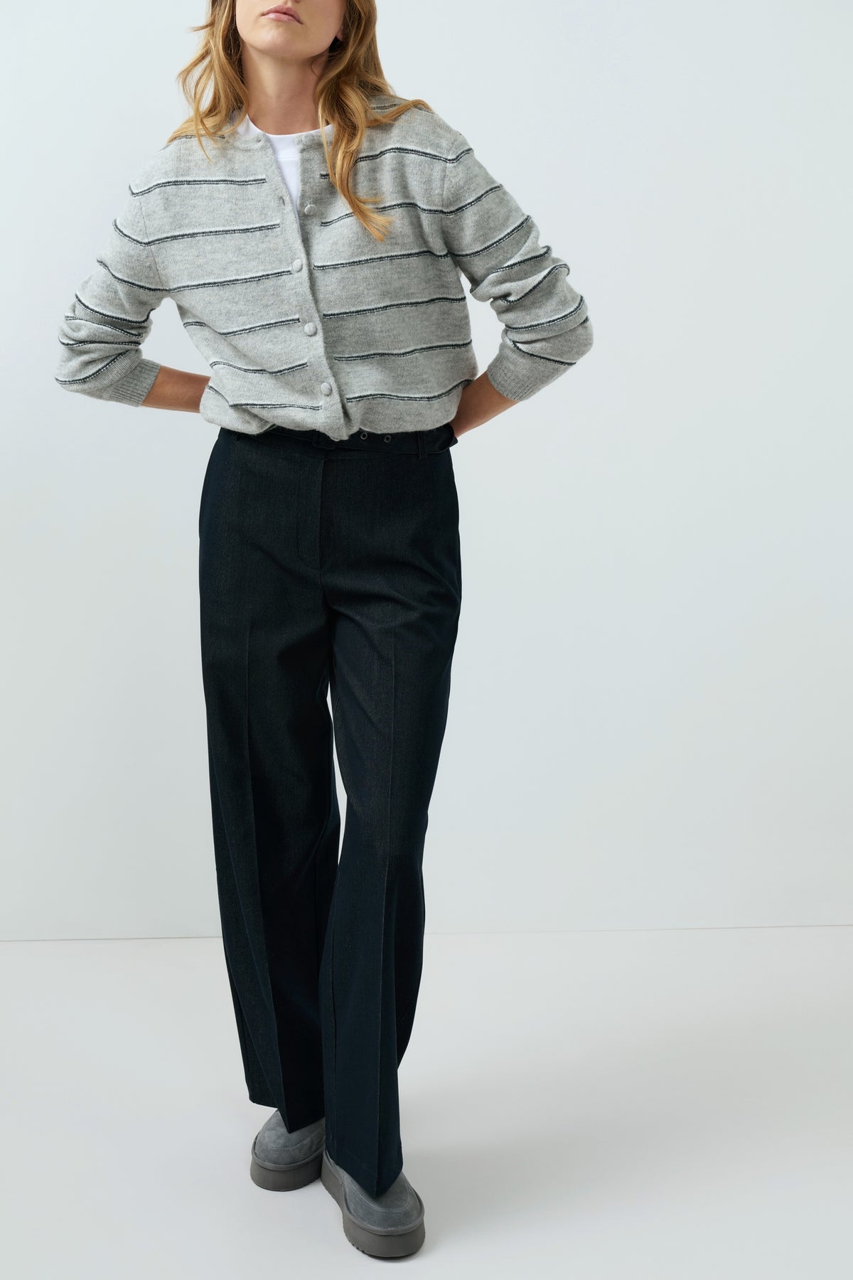 YAYA Stripe Cardigan Medium Grey Melange
