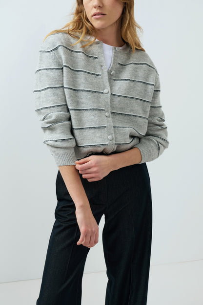 YAYA Stripe Cardigan Medium Grey Melange