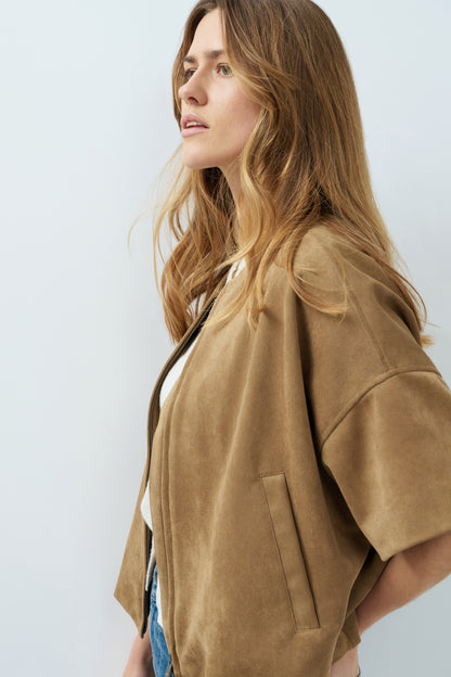 YAYA Oversized Suedine Jacket Otter Brown