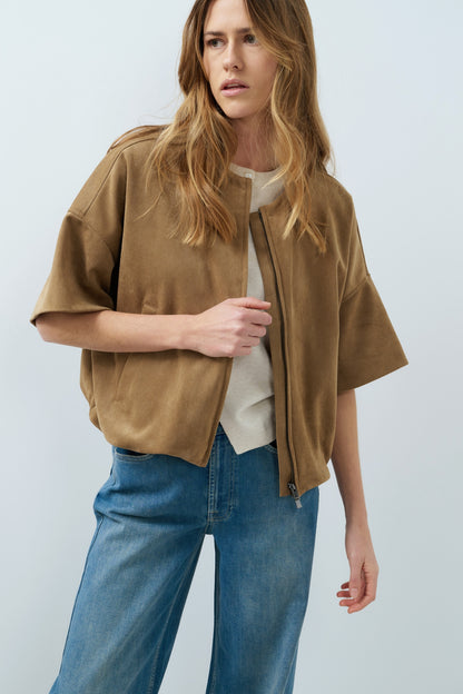 YAYA Oversized Suedine Jacket Otter Brown