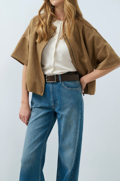 YAYA Oversized Suedine Jacket Otter Brown
