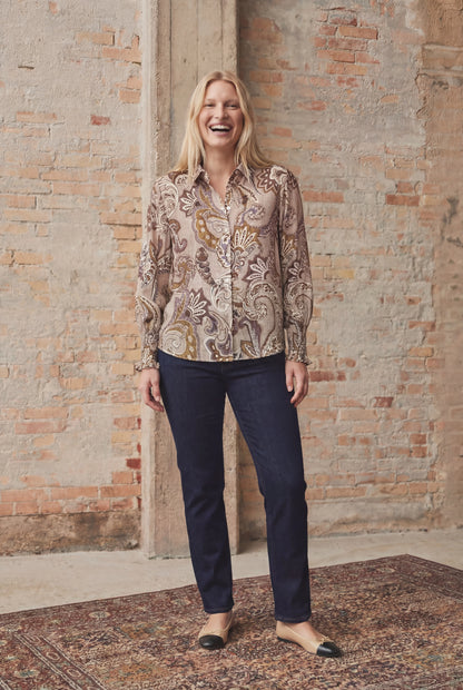I Say Lotta Smock Shirt Taupe Paisley