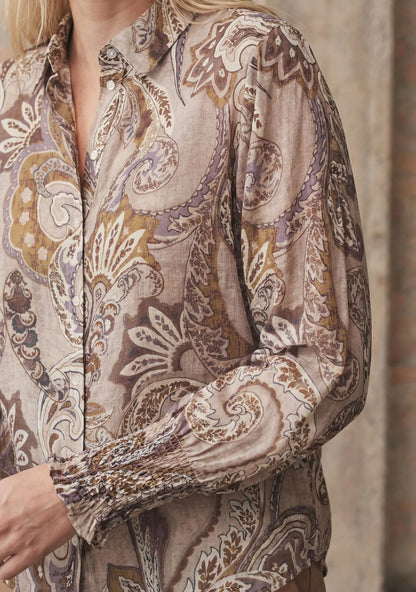 I Say Lotta Smock Shirt Taupe Paisley