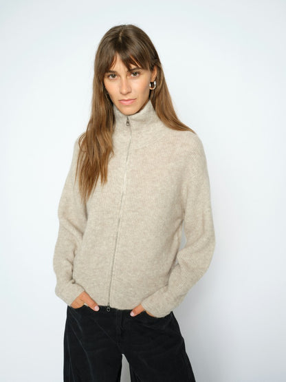 Mos Mosh Thora Knit Zip Cardigan Feather Gray