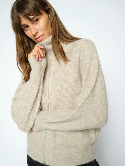 Mos Mosh Thora Knit Zip Cardigan Feather Gray