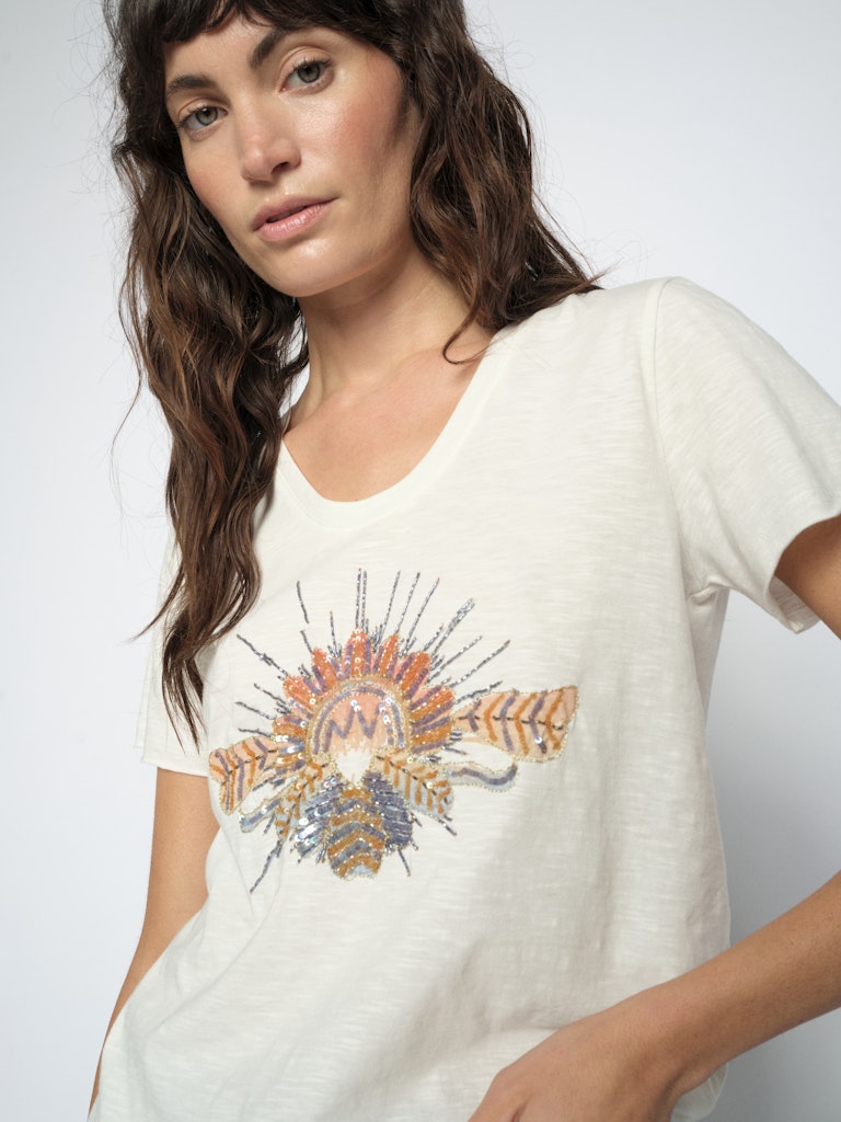 Mos Mosh Tonia O-SS Glam Tee Ecru