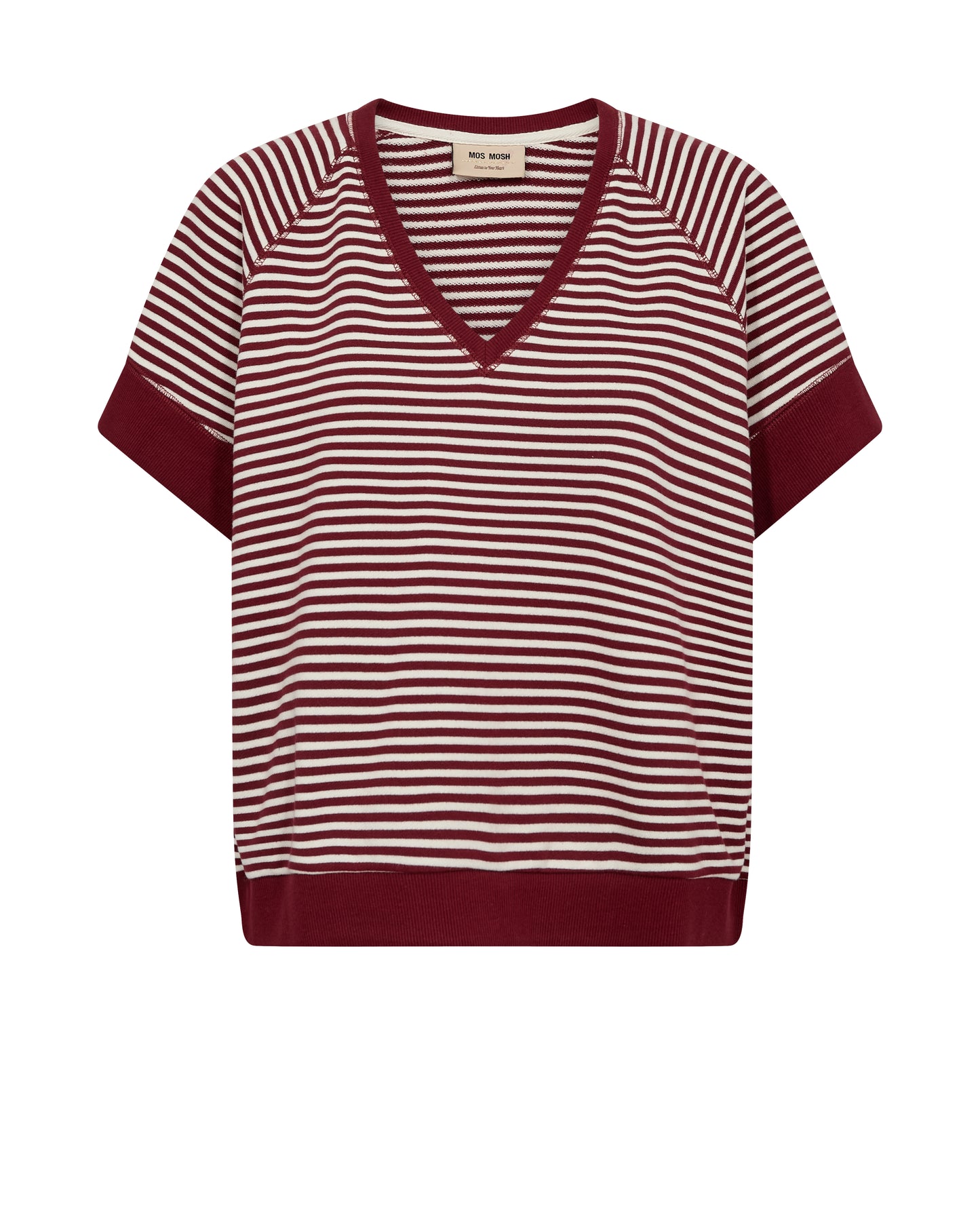 Mos Mosh Holt V-SS Stripe Sweatshirt Cabernet