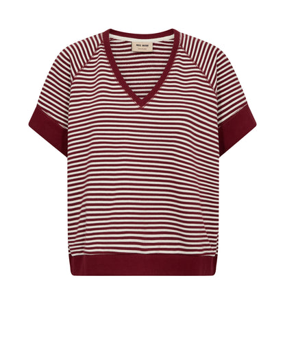 Mos Mosh Holt V-SS Stripe Sweatshirt Cabernet