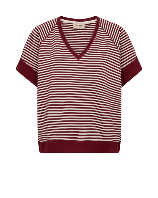 Mos Mosh Holt V-SS Stripe Sweatshirt Cabernet