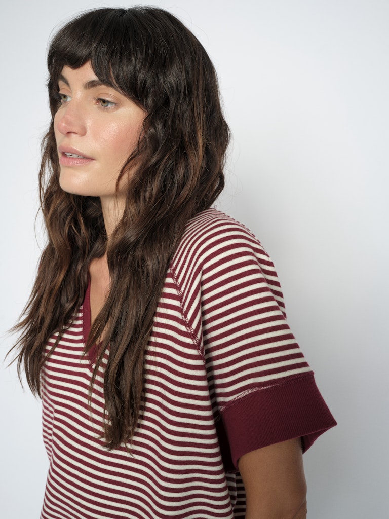 Mos Mosh Holt V-SS Stripe Sweatshirt Cabernet