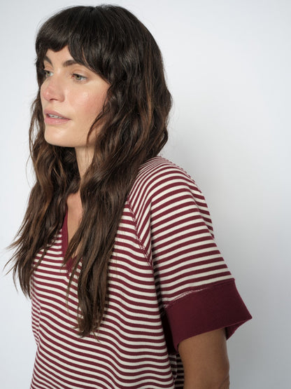 Mos Mosh Holt V-SS Stripe Sweatshirt Cabernet