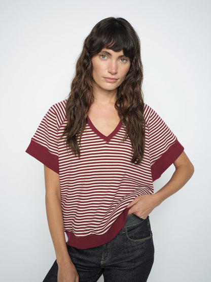 Mos Mosh Holt V-SS Stripe Sweatshirt Cabernet