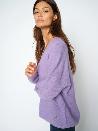 Mos Mosh Thora V-Neck Knit Violet Tulip