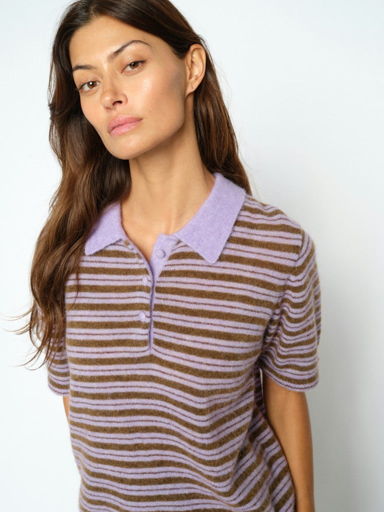 Mos Mosh Milvi Stripe Polo Knit Violet Tulip
