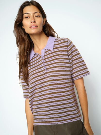 Mos Mosh Milvi Stripe Polo Knit Violet Tulip