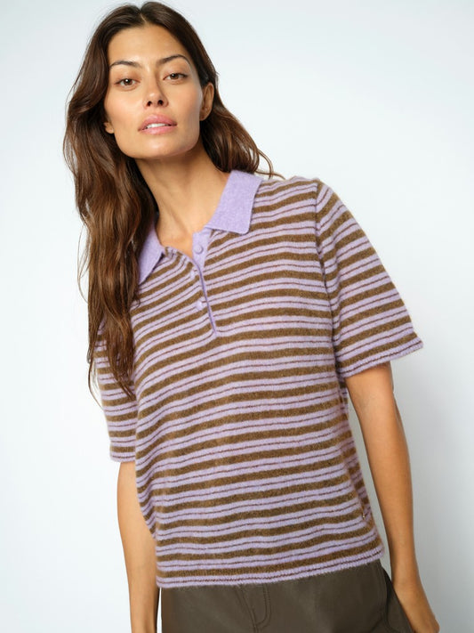 Mos Mosh Milvi Stripe Polo Knit Violet Tulip