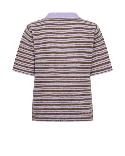 Mos Mosh Milvi Stripe Polo Knit Violet Tulip