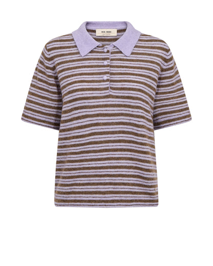 Mos Mosh Milvi Stripe Polo Knit Violet Tulip