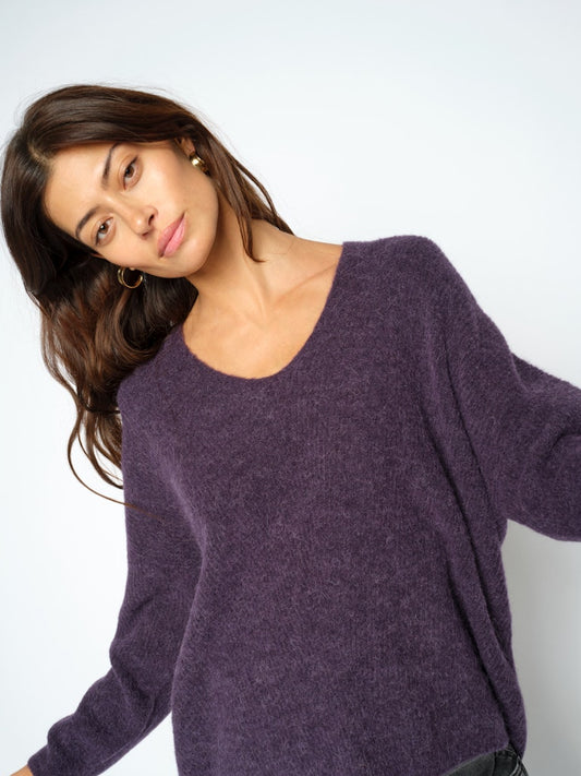 Mos Mosh Thora V-Neck Knit Sweet Grape