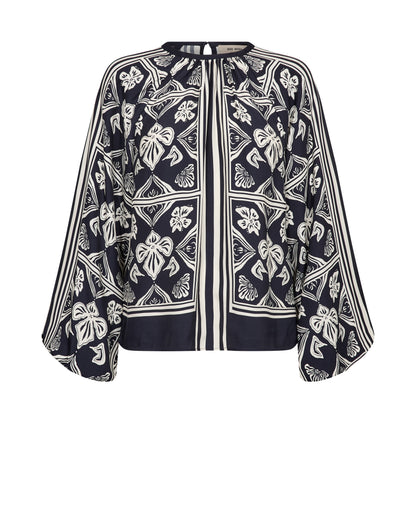 Mos Mosh Milkey Linocut Blouse Salute Navy