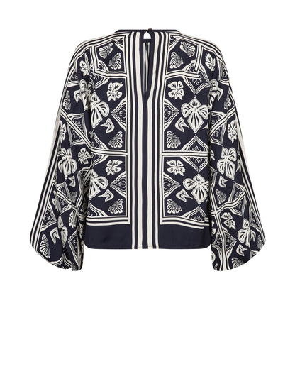 Mos Mosh Milkey Linocut Blouse Salute Navy