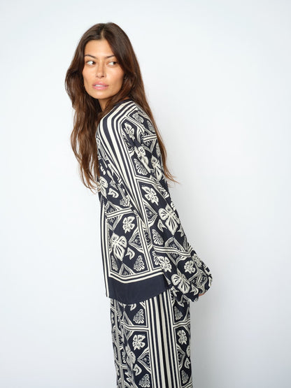 Mos Mosh Milkey Linocut Blouse Salute Navy