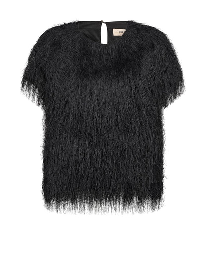 Mos Mosh Brim Faux Fur Tee Top Black