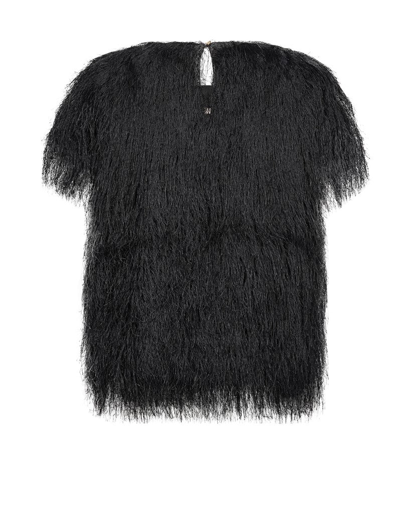 Mos Mosh Brim Faux Fur Tee Top Black