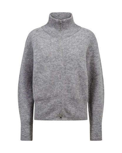Mos Mosh Thora Knit Zip Cardigan Grey Melange
