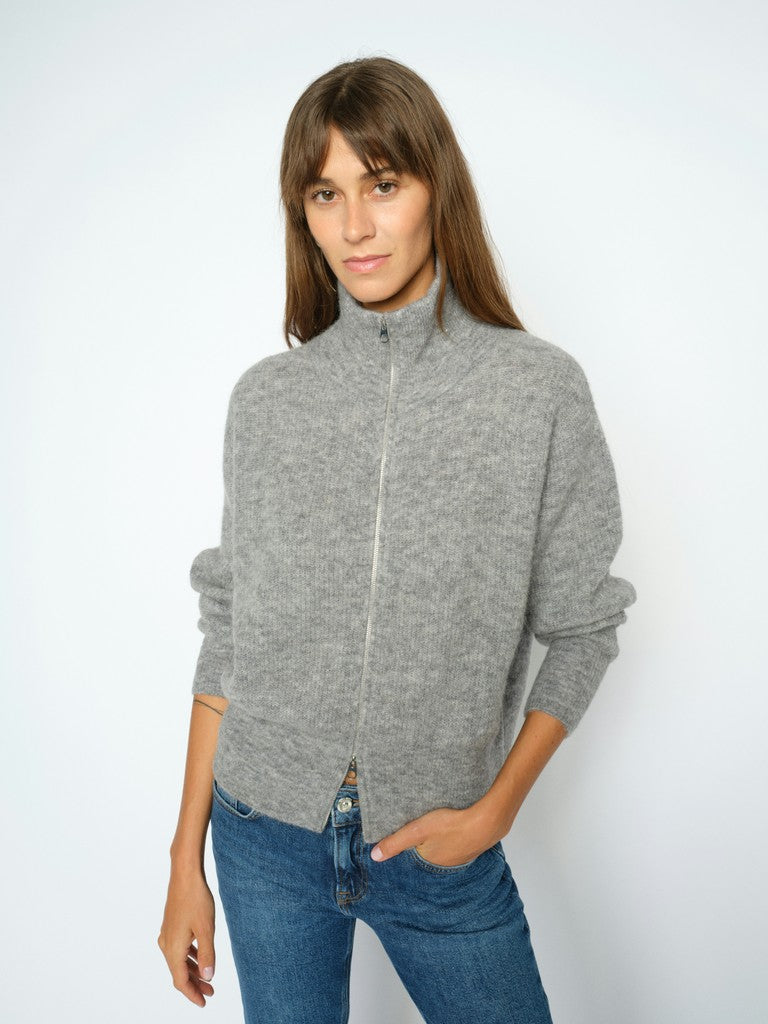 Mos Mosh Thora Knit Zip Cardigan Grey Melange
