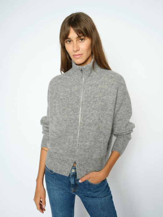 Mos Mosh Thora Knit Zip Cardigan Grey Melange