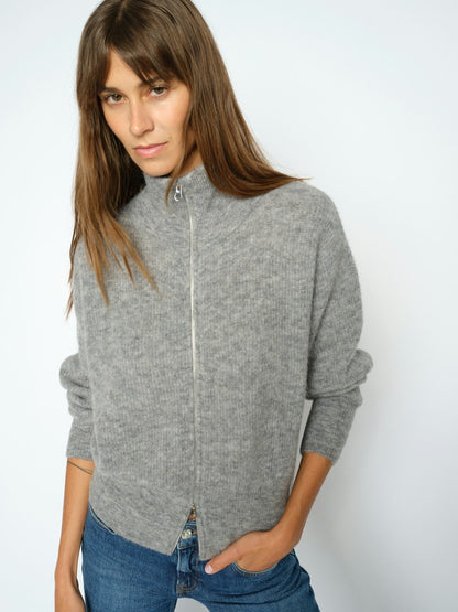 Mos Mosh Thora Knit Zip Cardigan Grey Melange