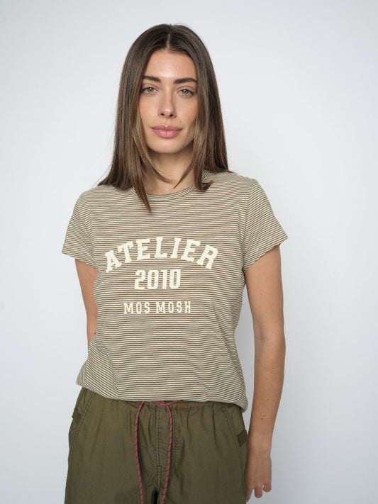Mos Mosh Camp Stripe Tee Burnt Olive