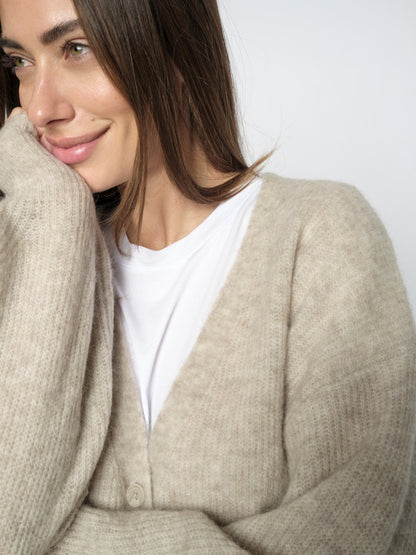 Mos Mosh Thora V-Neck Knit Cardigan Feather Gray