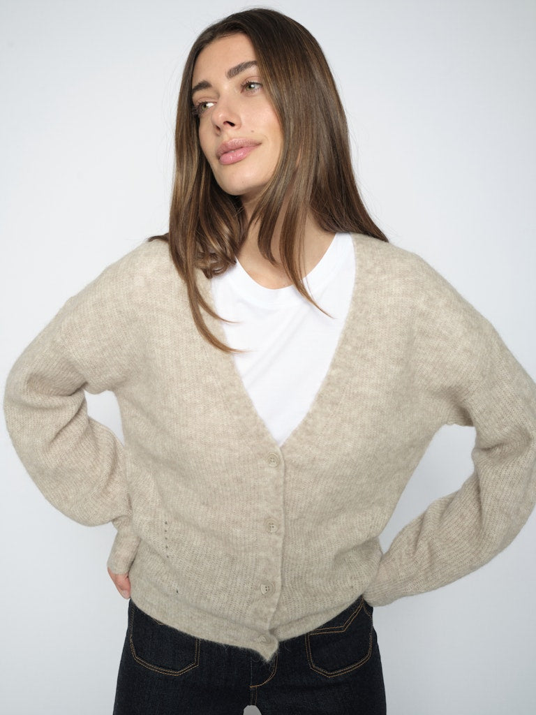 Mos Mosh Thora V-Neck Knit Cardigan Feather Gray