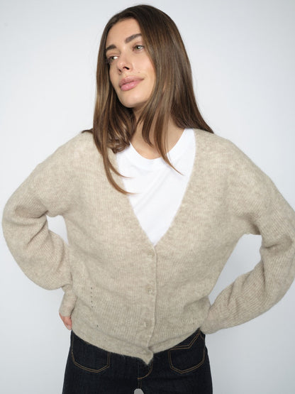 Mos Mosh Thora V-Neck Knit Cardigan Feather Gray