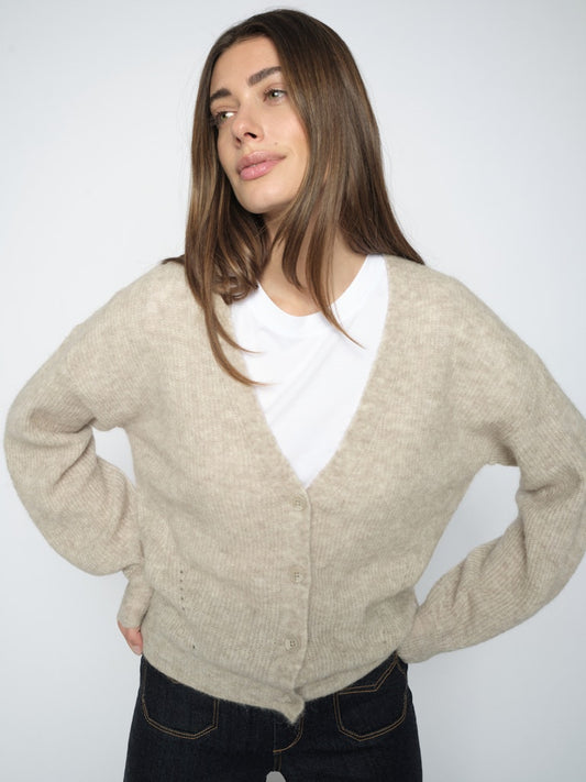 Mos Mosh Thora V-Neck Knit Cardigan Feather Gray