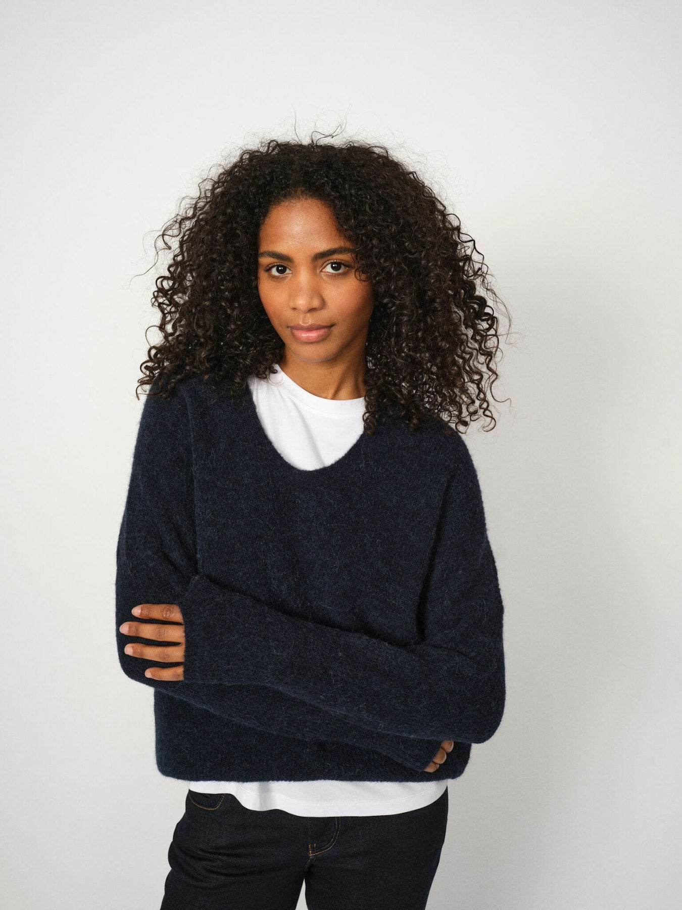 Mos Mosh Thora V-Neck Knit Salute Navy