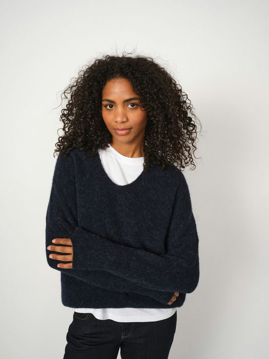 Mos Mosh Thora V-Neck Knit Salute Navy
