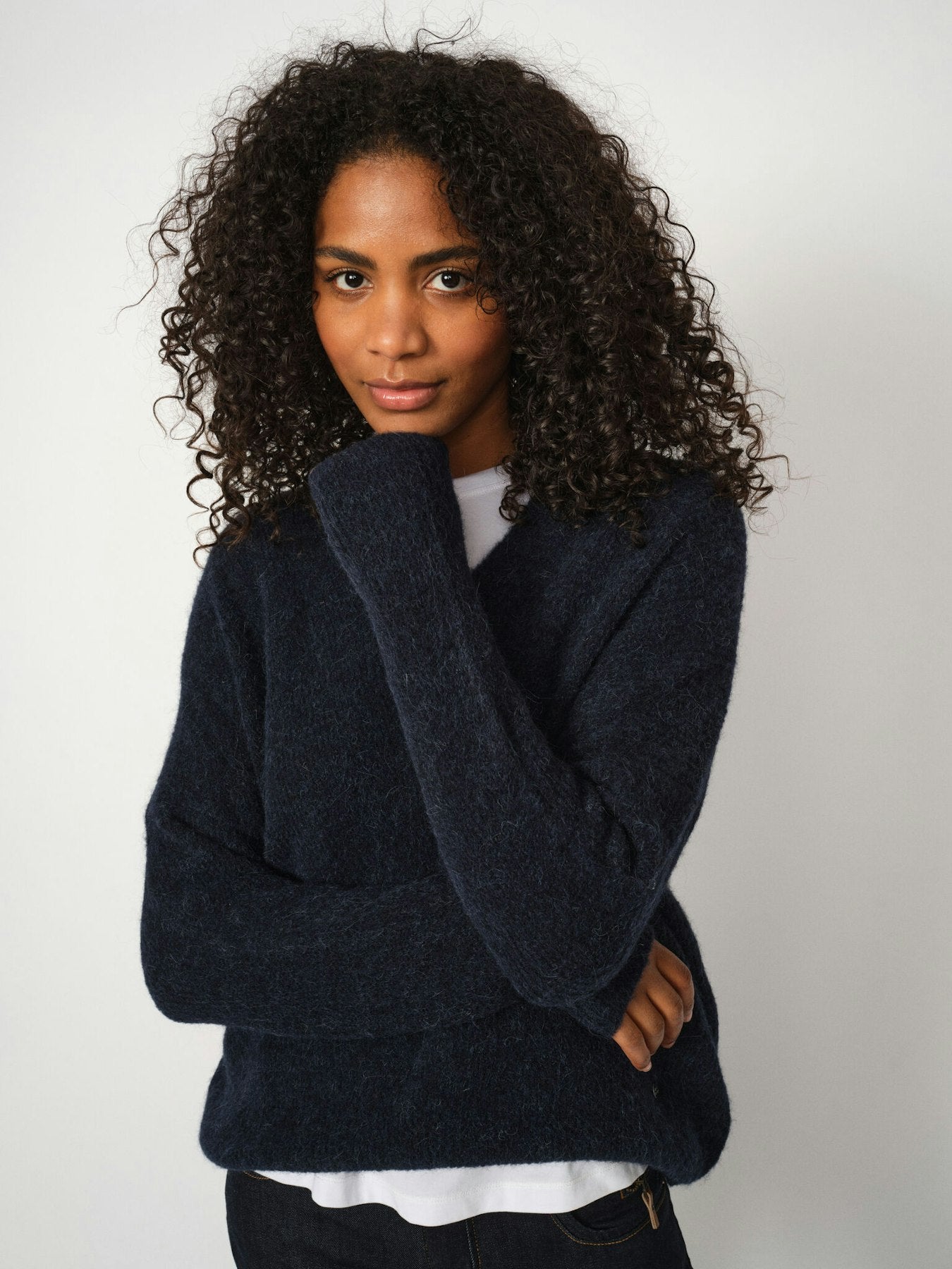 Mos Mosh Thora V-Neck Knit Salute Navy