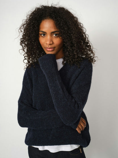 Mos Mosh Thora V-Neck Knit Salute Navy
