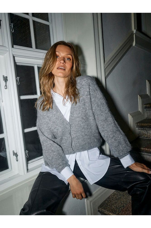 Mos Mosh Thora V-Neck Knit Cardigan Grey
