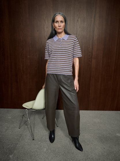 Mos Mosh Milvi Stripe Polo Knit Violet Tulip