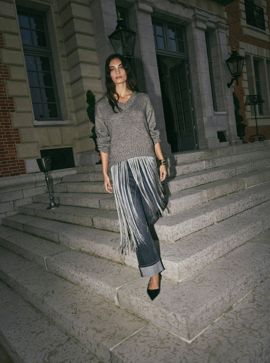 Mos Mosh Welma Glam V-Neck Knit Dark Grey