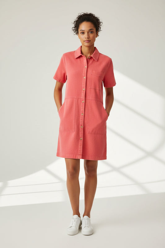 Killy Soft Denim Dress-Coral
