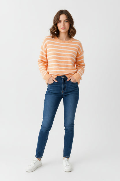 Killy Stripe Sweater-Orange/White