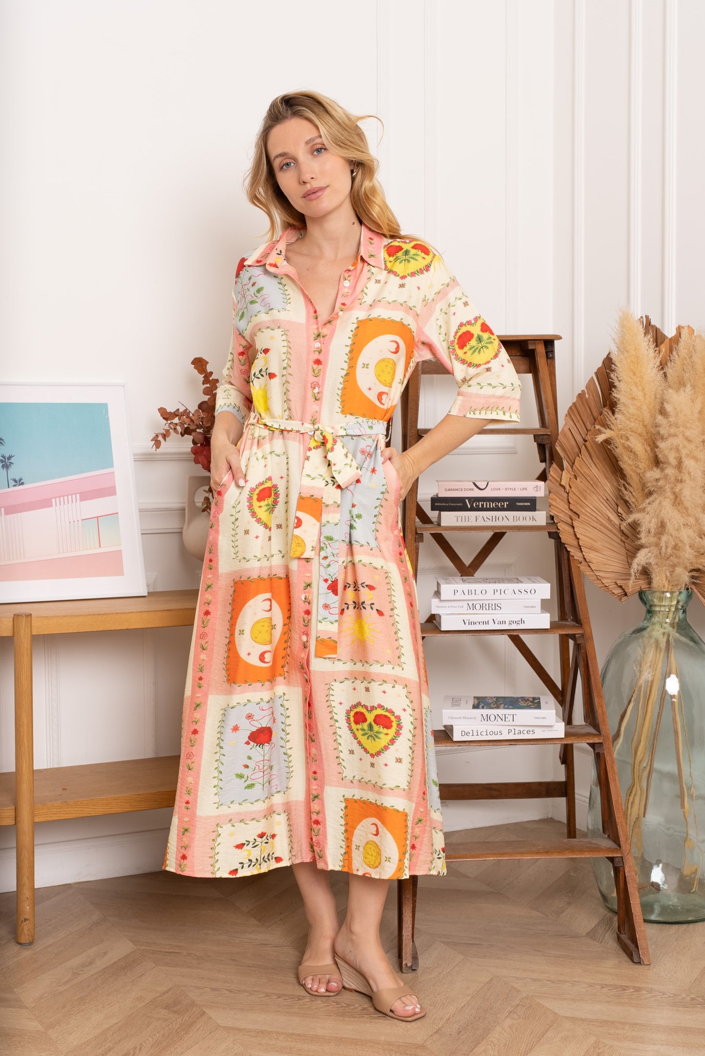 Killy Large Tile Shirt Dress Orange