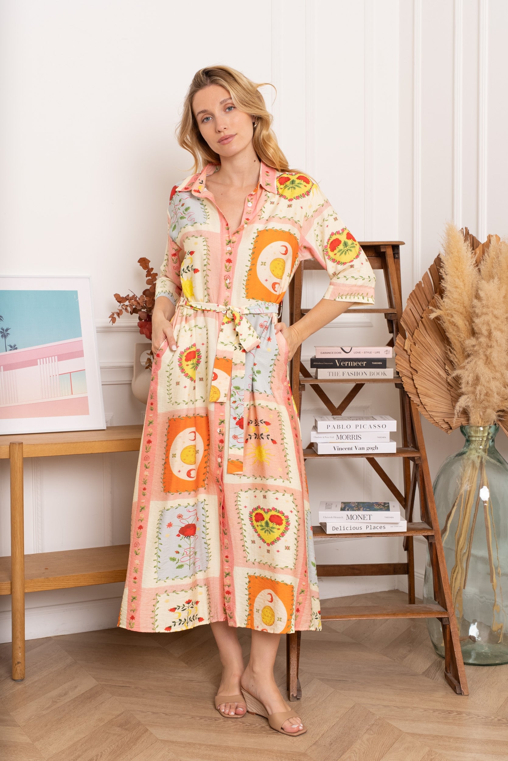 Killy Large Tile Shirt Dress Orange