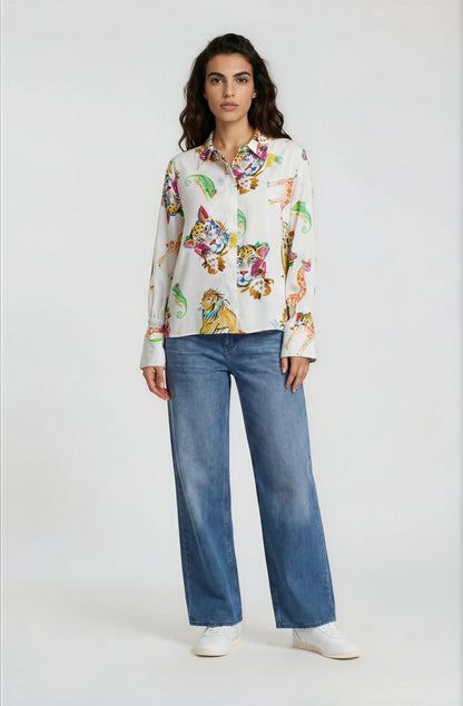 Milano Animal Blouse-Cream Print